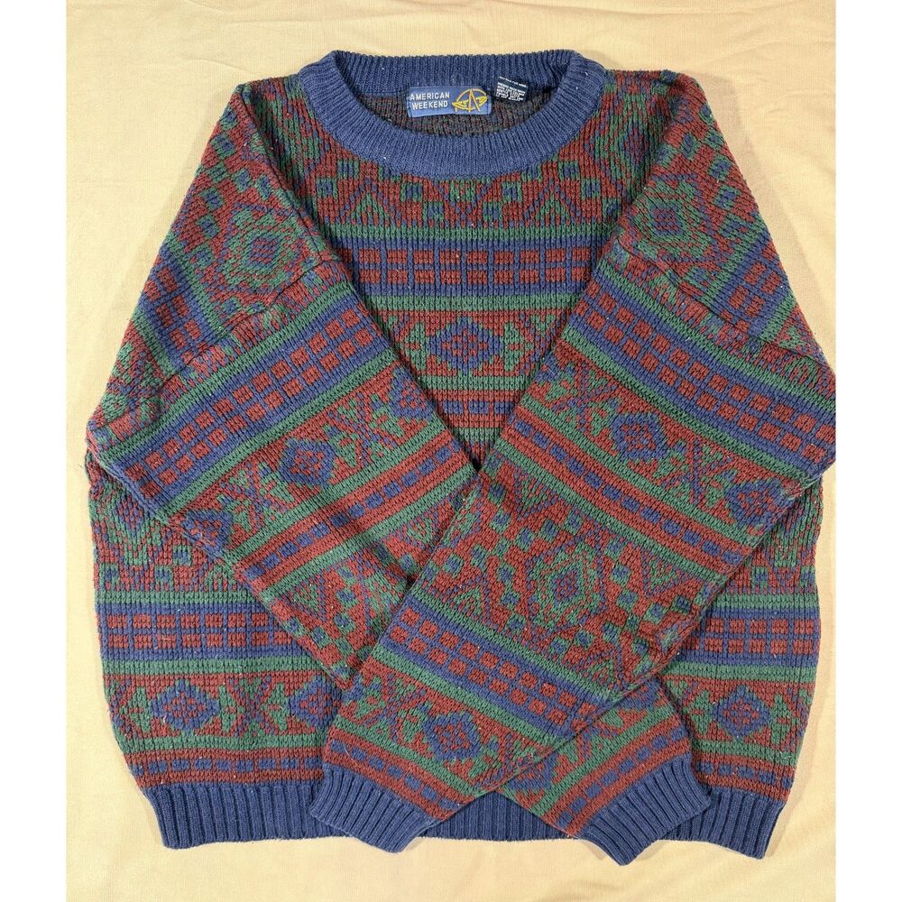 Vintage 80s 90s American Weekend Geometric Grandpa Sweater Made Korea